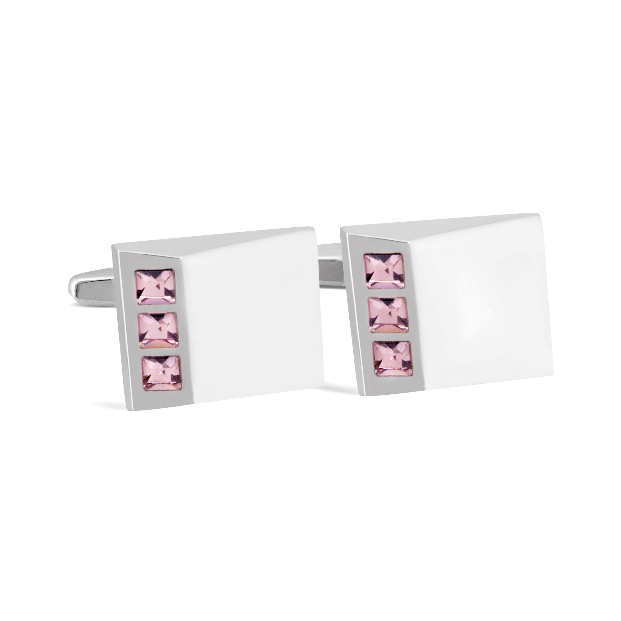 Pink Crystal with Slope Silver Cufflink-Cufflinks.com.sg