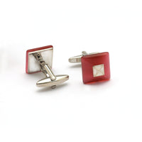 Pink / Purple Square fiber glass cufflinks with Silver Top M-Cufflinks.com.sg