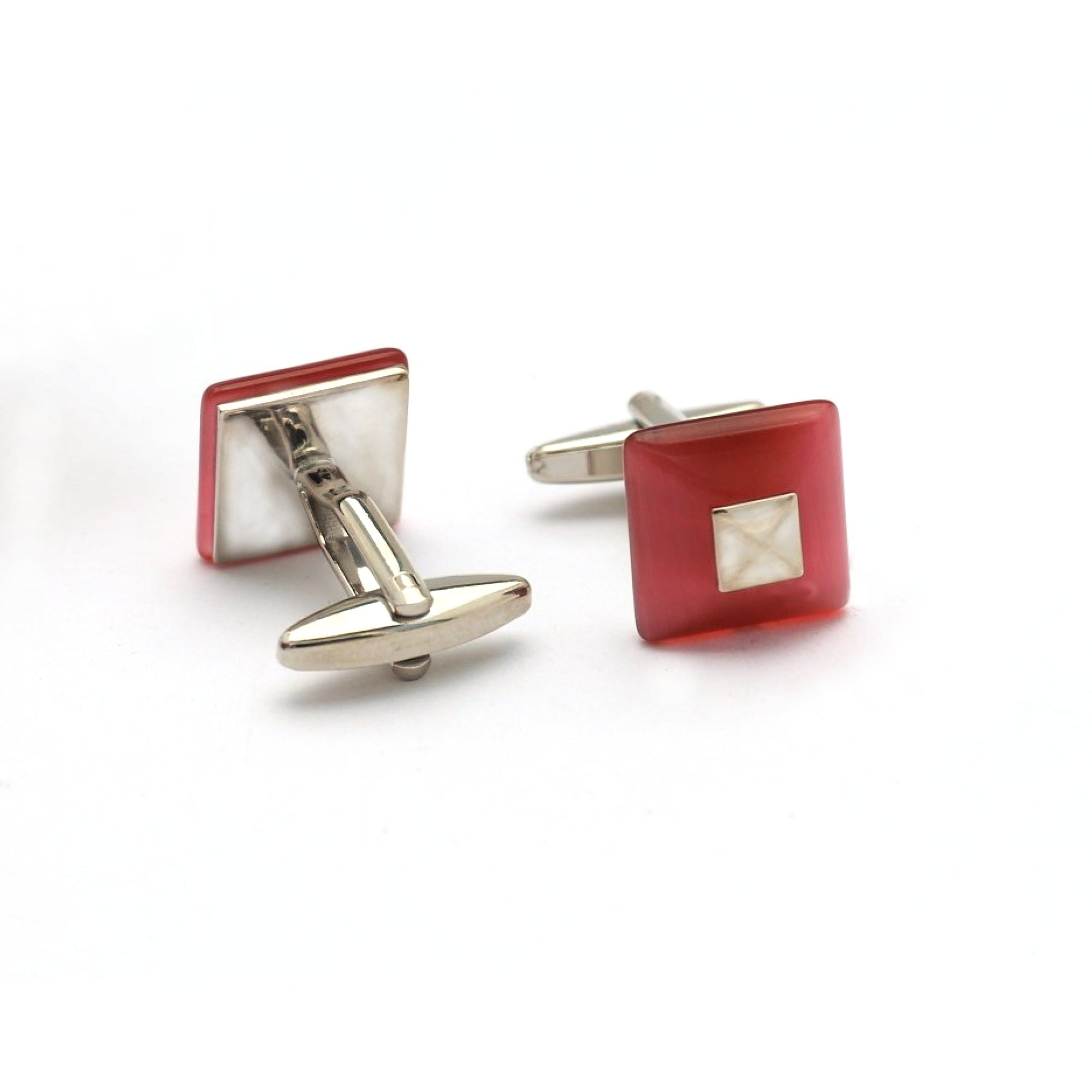 Pink / Purple Square fiber glass cufflinks with Silver Top M-Cufflinks.com.sg