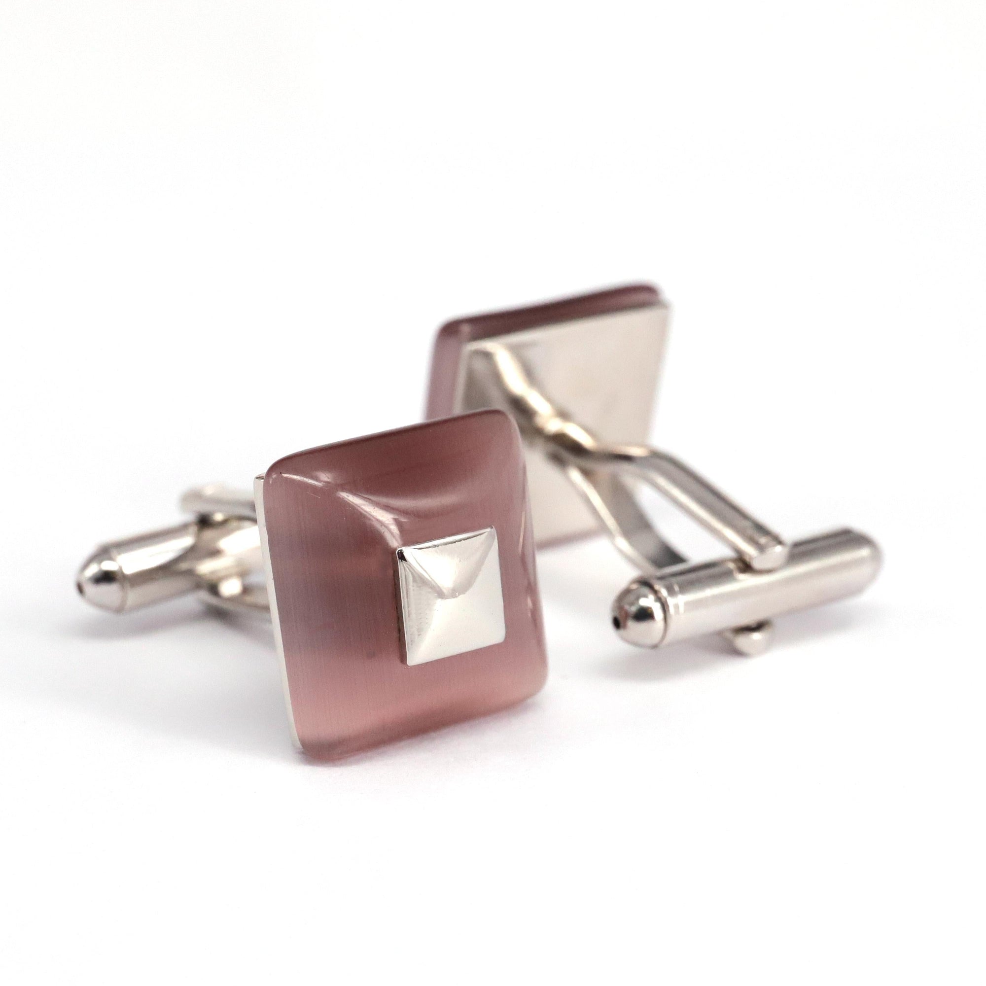 Pink / Purple Square fiber glass cufflinks with Silver Top M-Cufflinks.com.sg