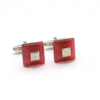 Pink / Purple Square fiber glass cufflinks with Silver Top M-Cufflinks.com.sg