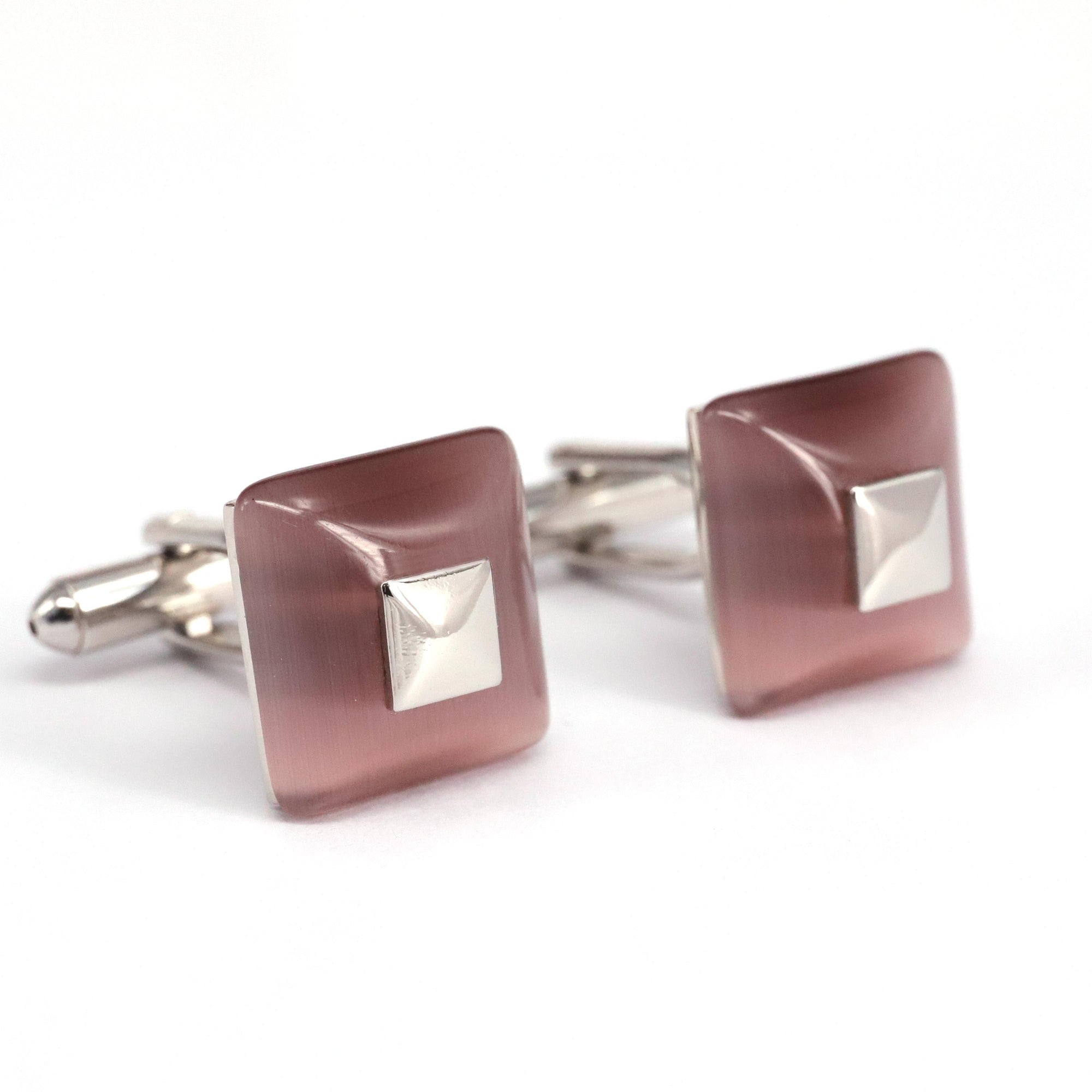 Pink / Purple Square fiber glass cufflinks with Silver Top M-Cufflinks.com.sg