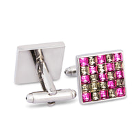 Pink and Grey Check Crystals Cufflinks F-Cufflinks.com.sg