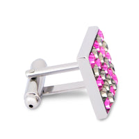 Pink and Grey Check Crystals Cufflinks F-Cufflinks.com.sg