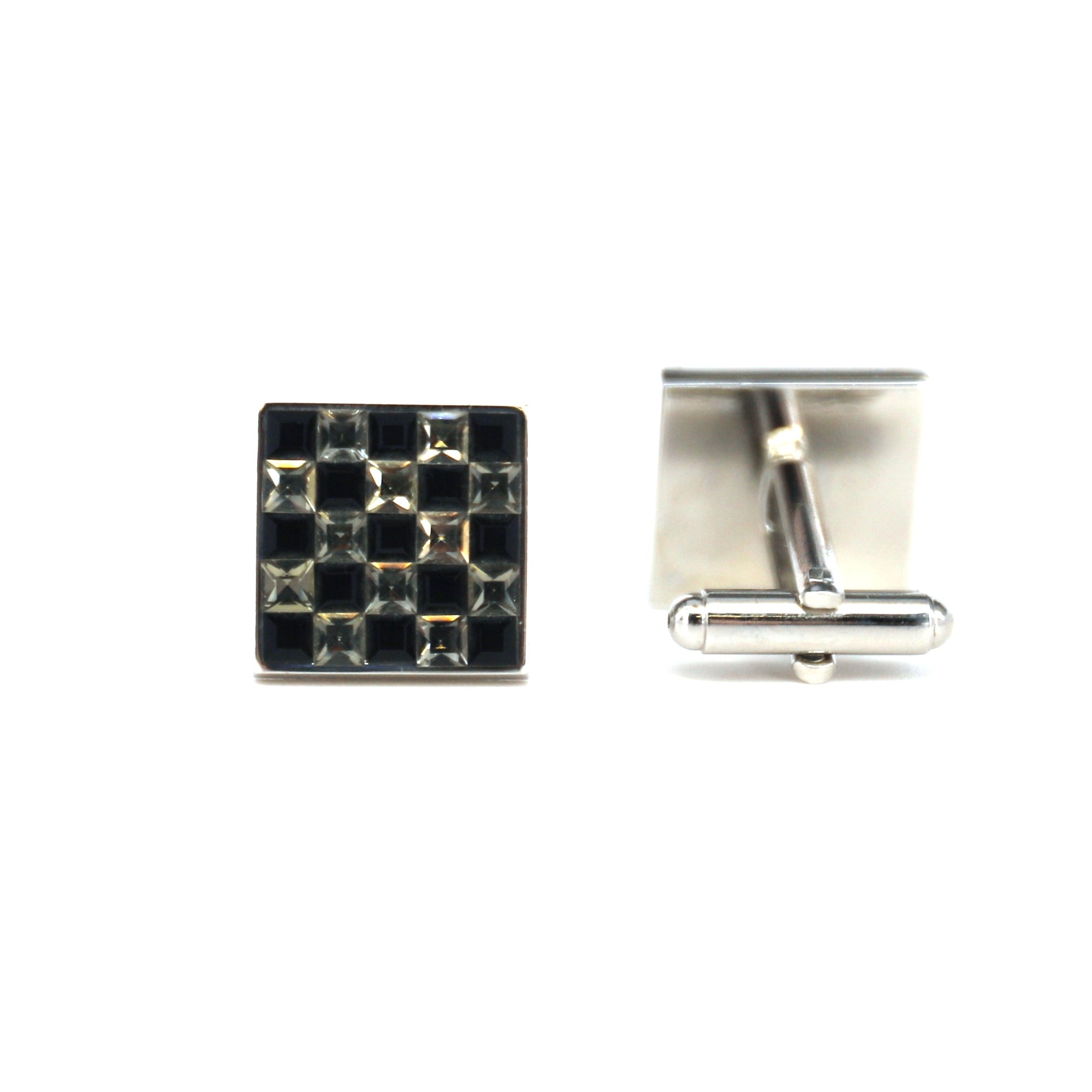 Pink and Grey Check Crystals Cufflinks F-Cufflinks.com.sg