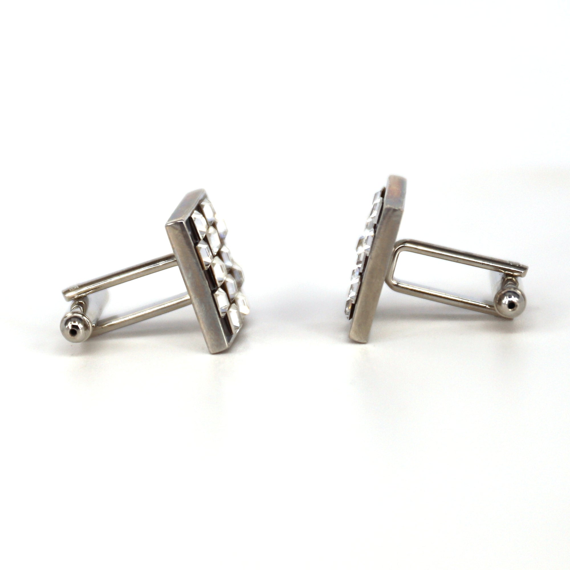 Pink and Grey Check Crystals Cufflinks F-Cufflinks.com.sg