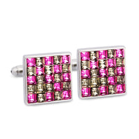 Pink and Grey Check Crystals Cufflinks F-Cufflinks.com.sg