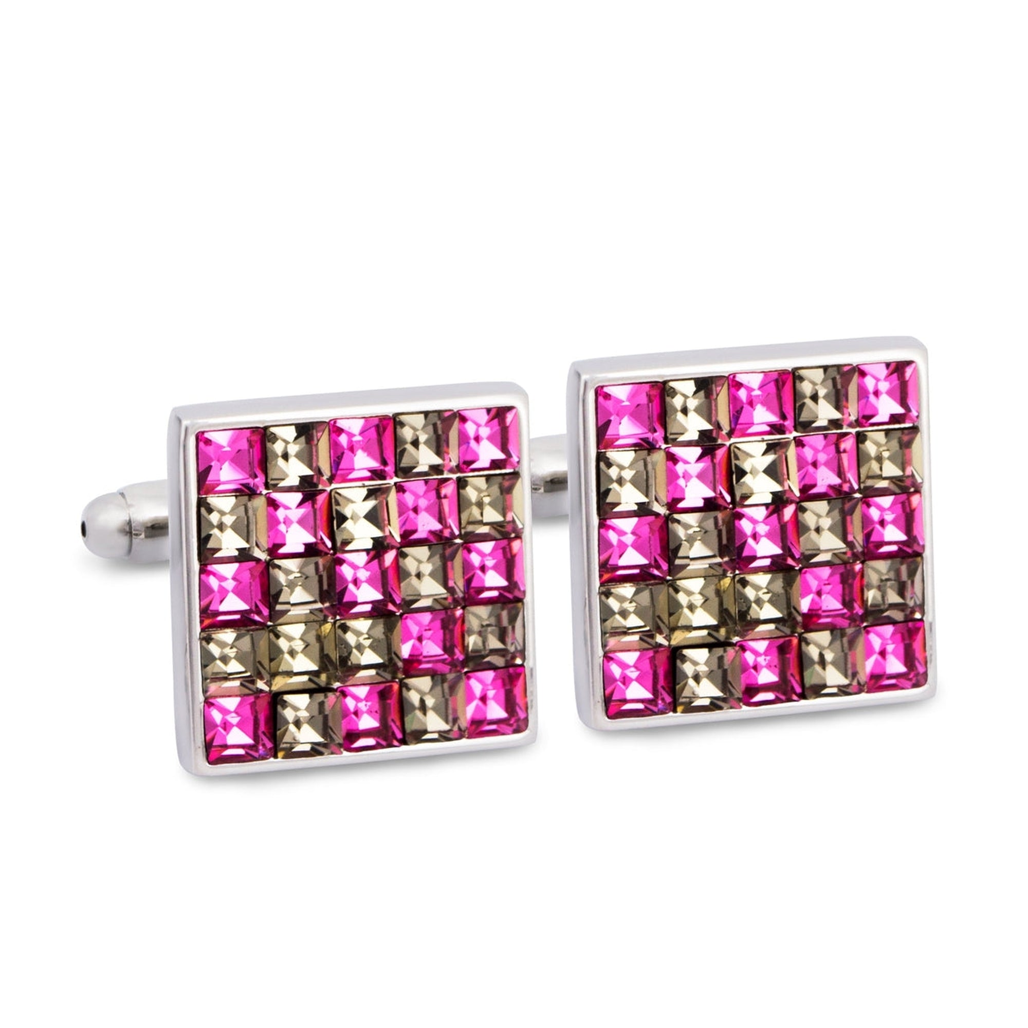Pink and Grey Check Crystals Cufflinks F-Cufflinks.com.sg