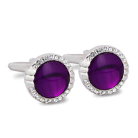 Plum Bezel with Clear Crystal Details Cufflinks-Cufflinks.com.sg