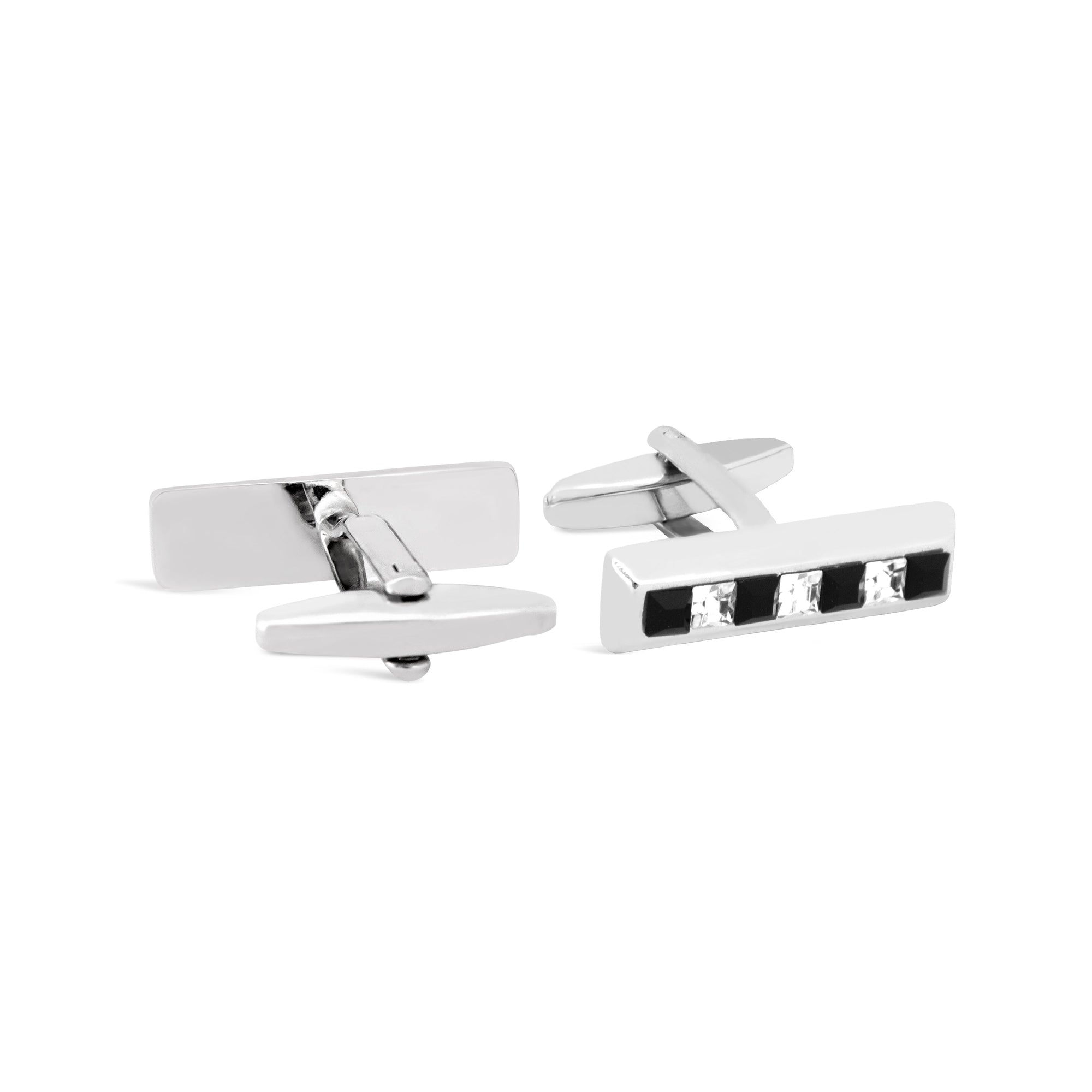 Rectangle Black and White Crystals Cufflinks-Cufflinks.com.sg