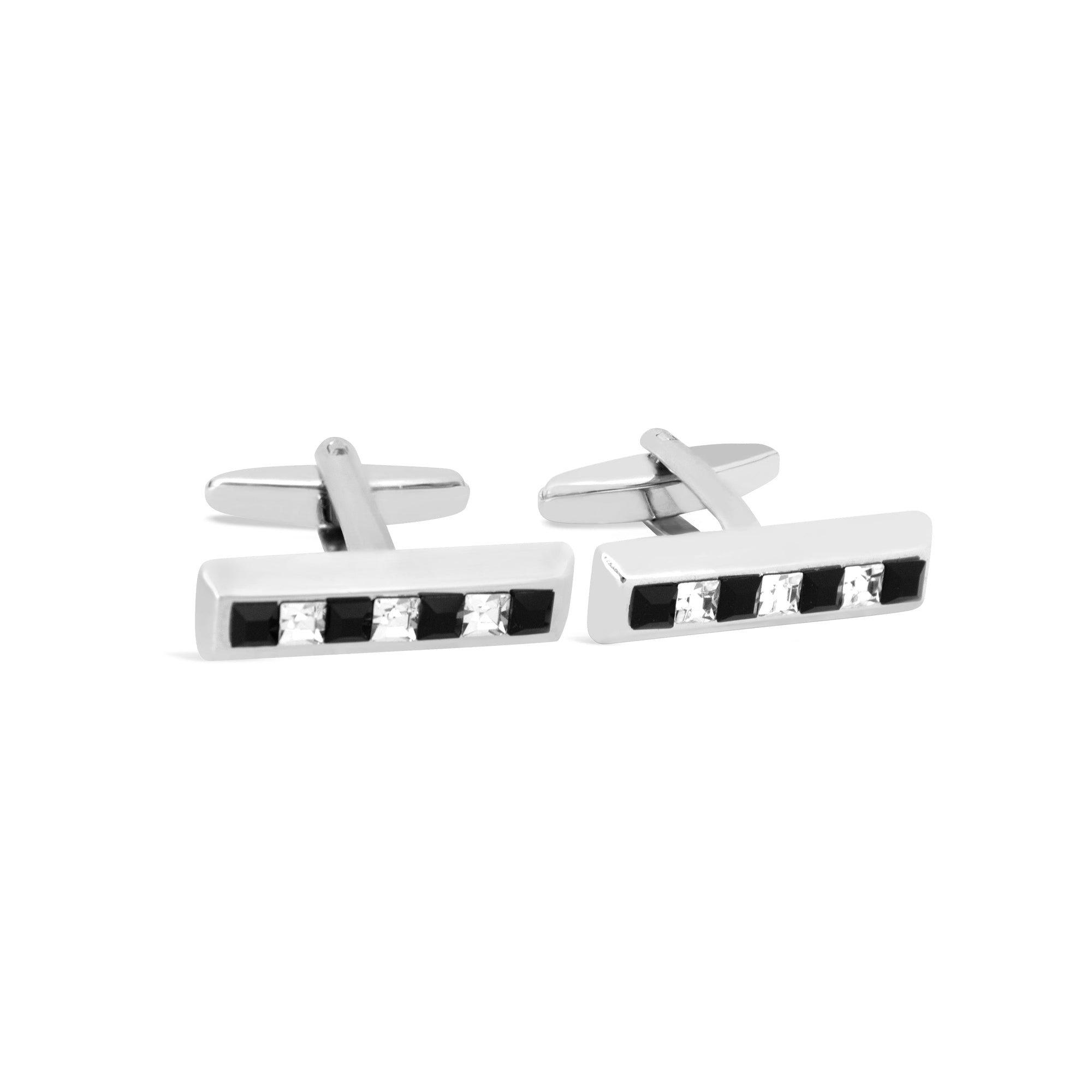 Rectangle Black and White Crystals Cufflinks-Cufflinks.com.sg