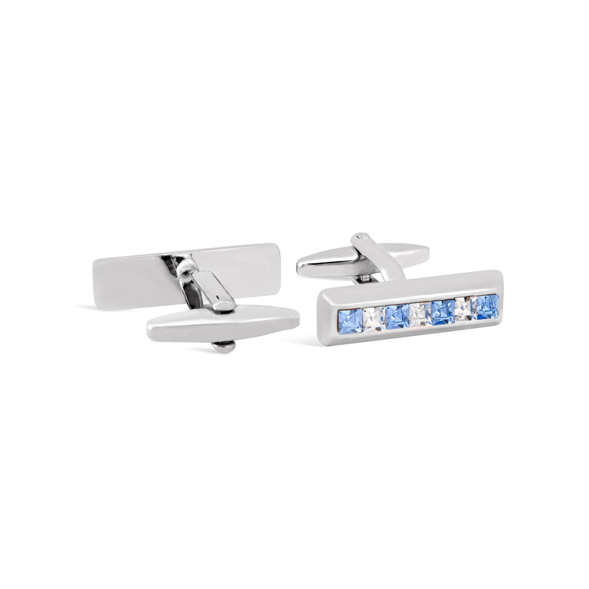 Rectangle Blue and White Crystals Cufflinks-Cufflinks.com.sg