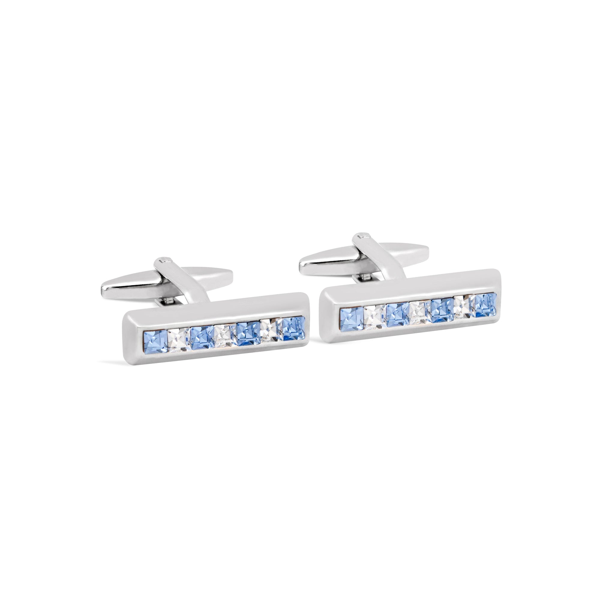 Rectangle Blue and White Crystals Cufflinks-Cufflinks.com.sg