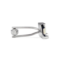 Rectangle Irregular Stacked Cufflinks with White Mother of Pearl in Rhodium Plated-Cufflinks.com.sg