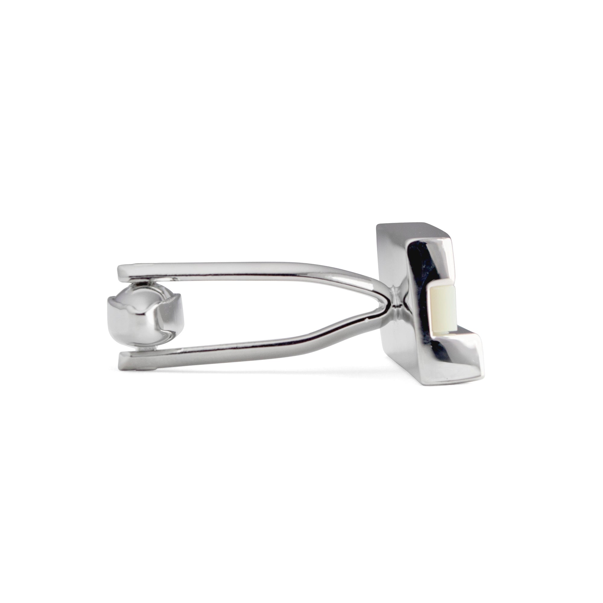 Rectangle Irregular Stacked Cufflinks with White Mother of Pearl in Rhodium Plated-Cufflinks.com.sg