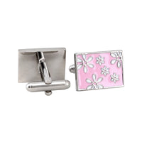 Rectangle Pink Floral Cufflinks F-Cufflinks.com.sg