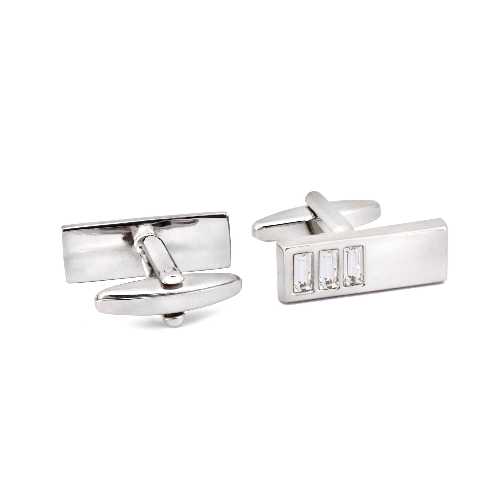 Rectangle Triple Clear Cubic Crystal CufflinksA11-Cufflinks.com.sg