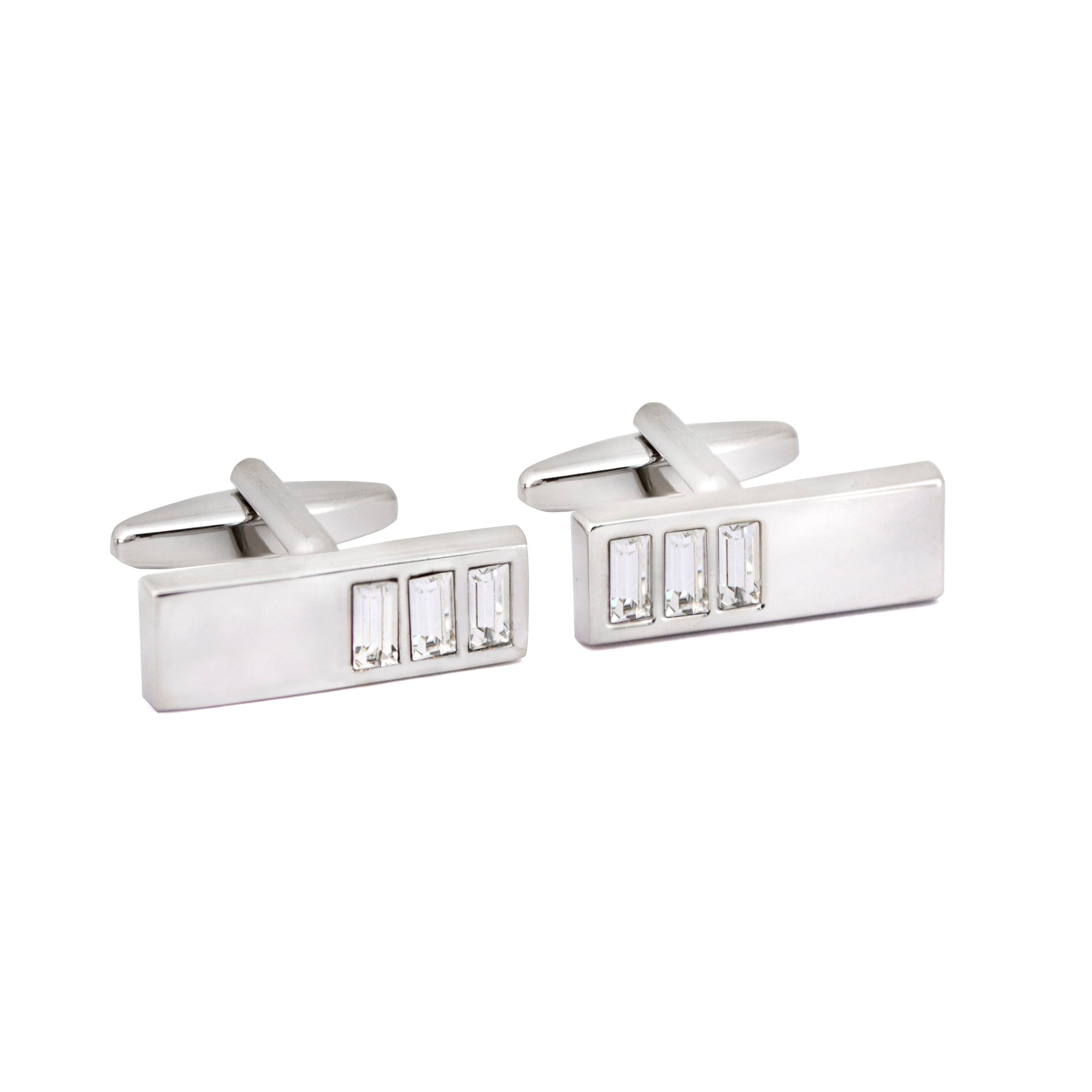 Rectangle Triple Clear Cubic Crystal CufflinksA11-Cufflinks.com.sg