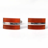 Rectangular Orange Fiber Glass Cufflinks with Silver Inserts-Cufflinks.com.sg