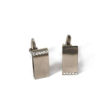 Rectangular Silver Brush finishing with crystal Cufflink M-Cufflinks-MarZthomson-Cufflinks.com.sg