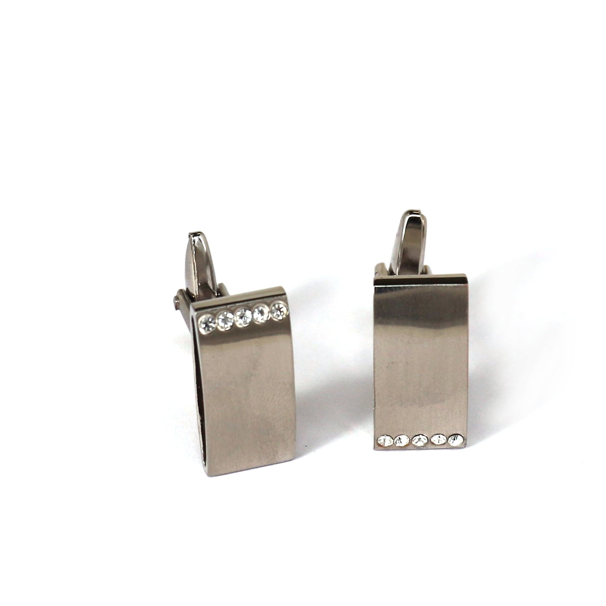Rectangular Silver Brush finishing with crystal Cufflink M-Cufflinks-MarZthomson-Cufflinks.com.sg