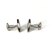 Rectangular Silver Brush finishing with crystal Cufflink M-Cufflinks-MarZthomson-Cufflinks.com.sg