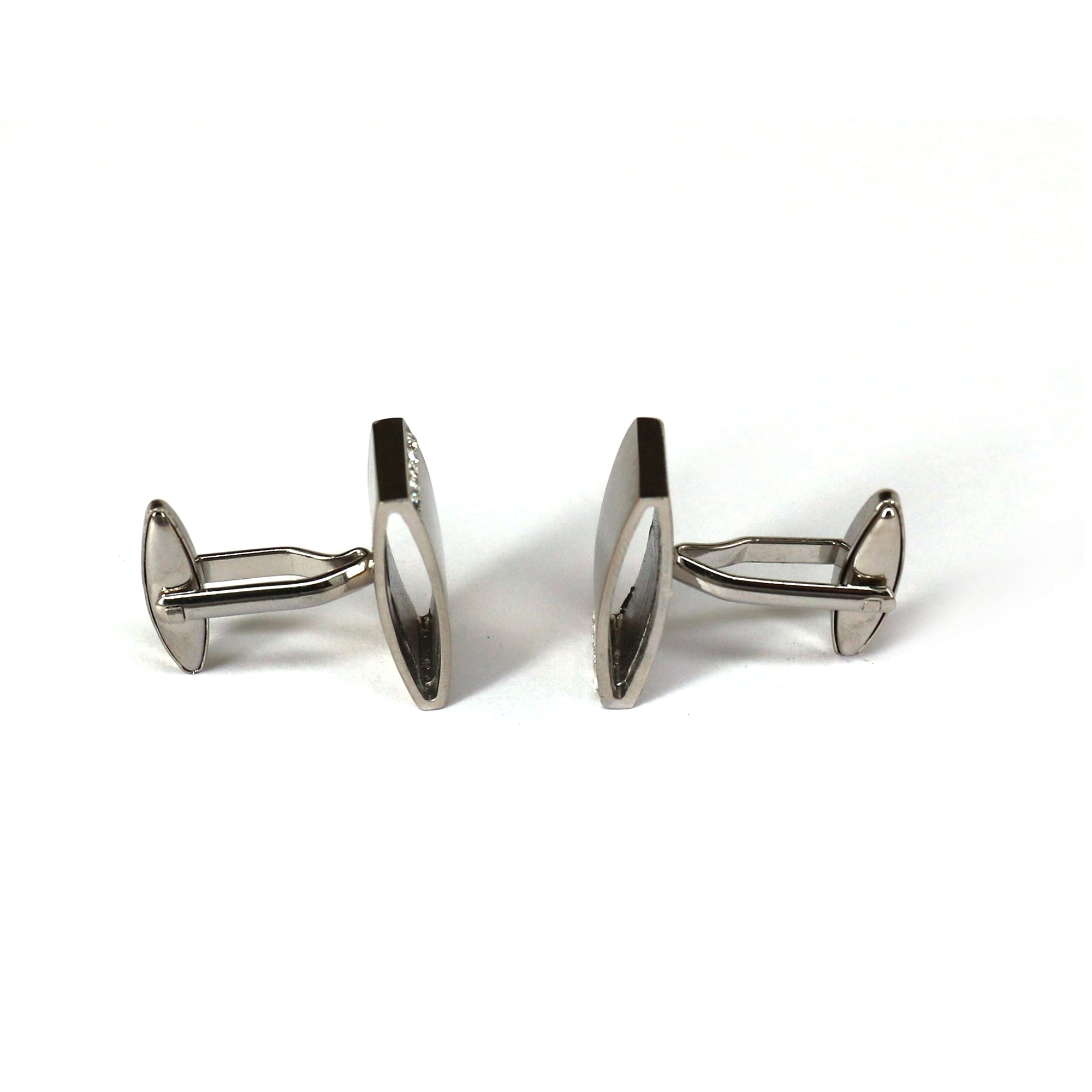 Rectangular Silver Brush finishing with crystal Cufflink M-Cufflinks-MarZthomson-Cufflinks.com.sg