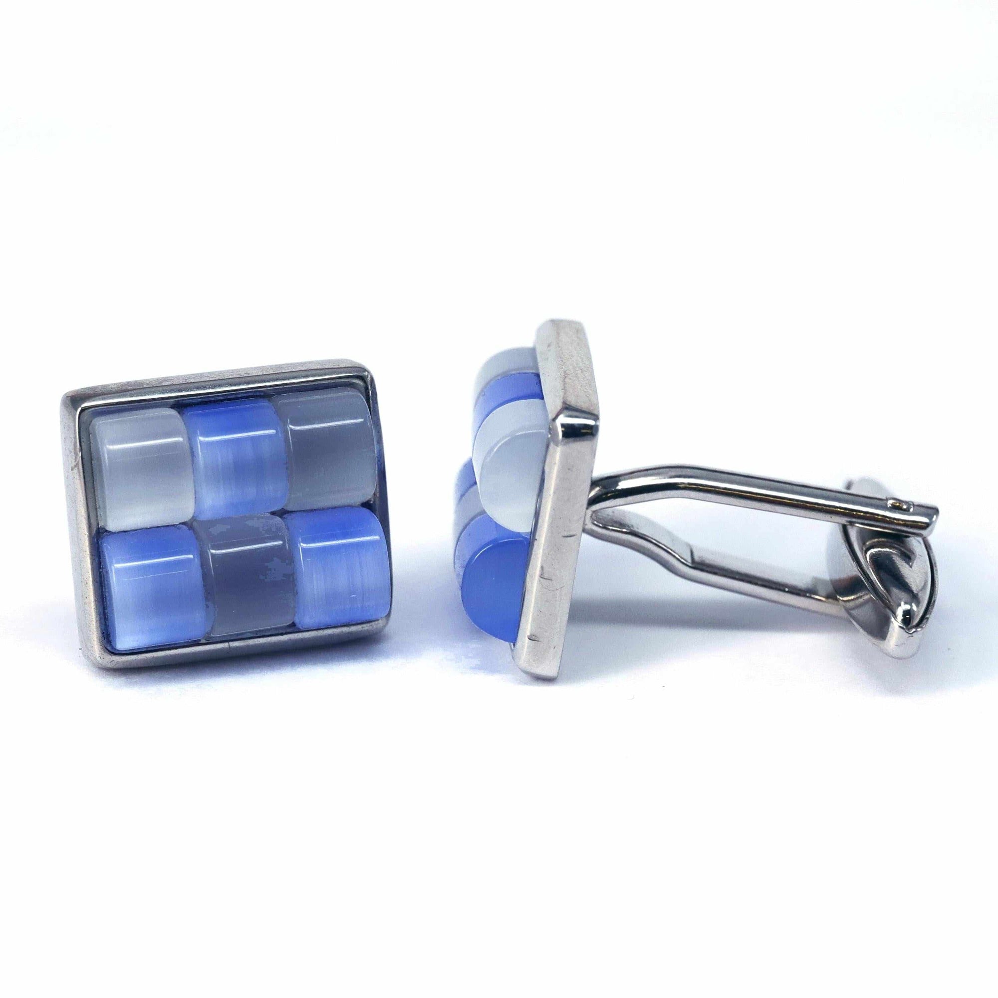 Rectangular White & Light Blue Fiber Glass Cufflinks-Cufflinks.com.sg