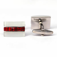 Red Crystal and White Fiber glass Rectangle Cufflinks-Cufflinks.com.sg