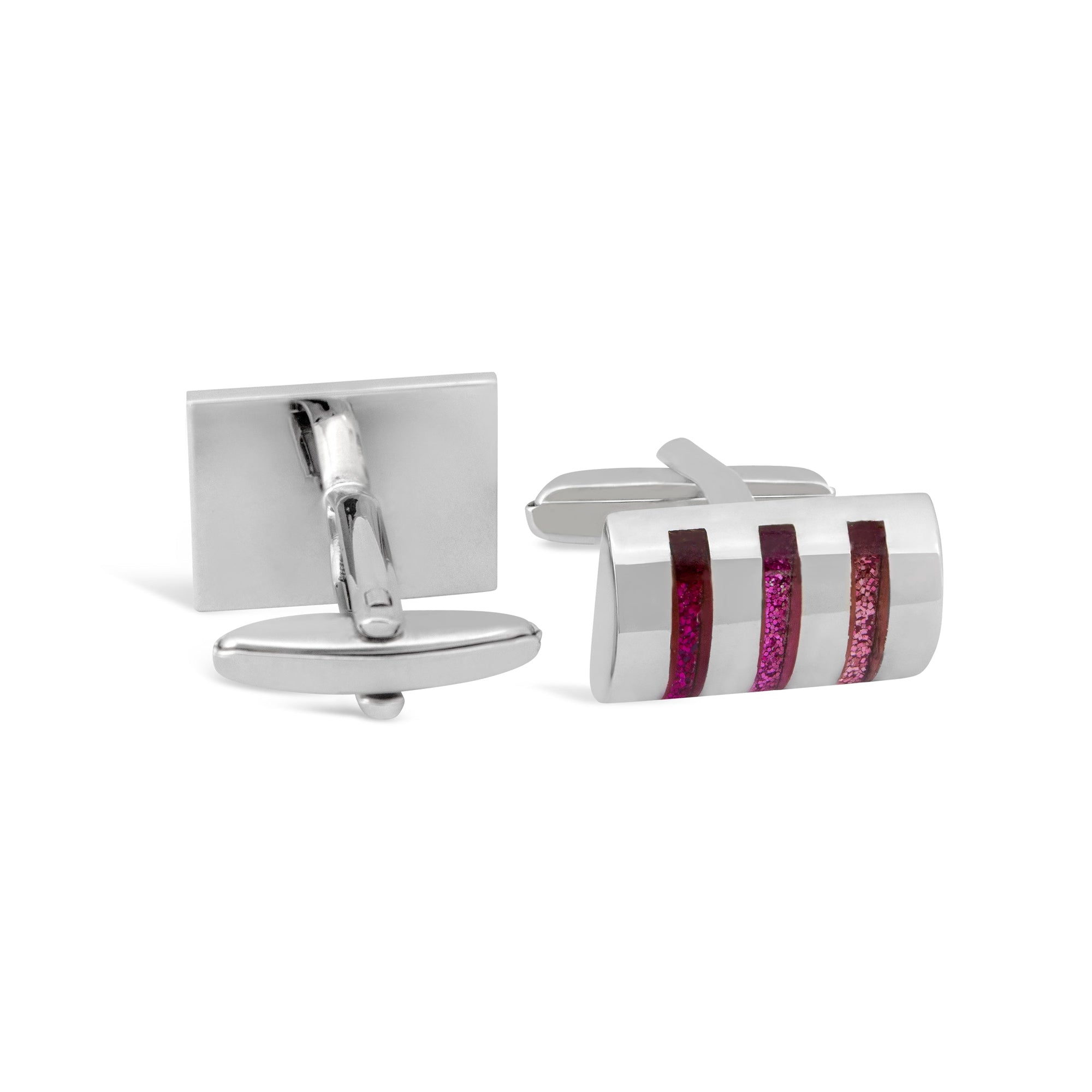 Red Dichroic Fused Glass Triple Stripe Cufflink-Cufflinks.com.sg