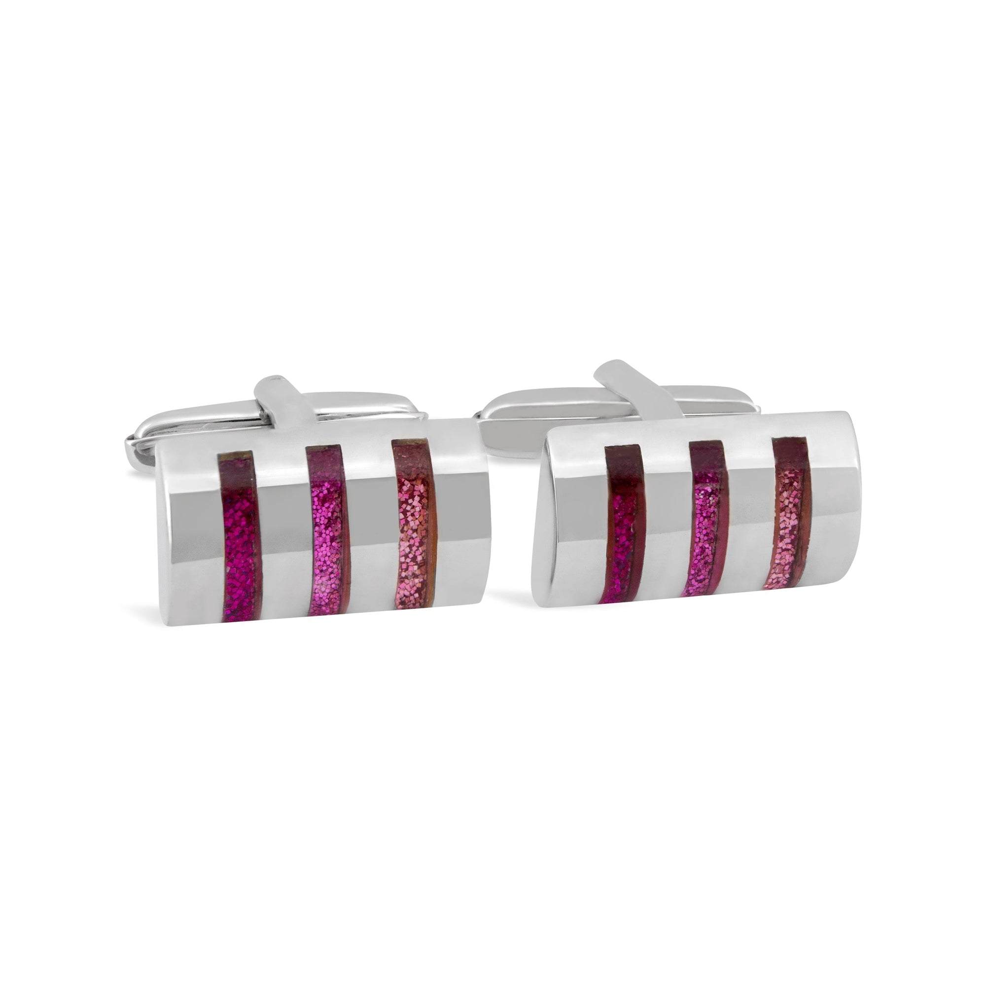 Red Dichroic Fused Glass Triple Stripe Cufflink-Cufflinks.com.sg