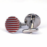 Red Horizontal Stripe Round Cufflinks-Cufflinks.com.sg