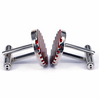 Red Horizontal Stripe Round Cufflinks-Cufflinks.com.sg