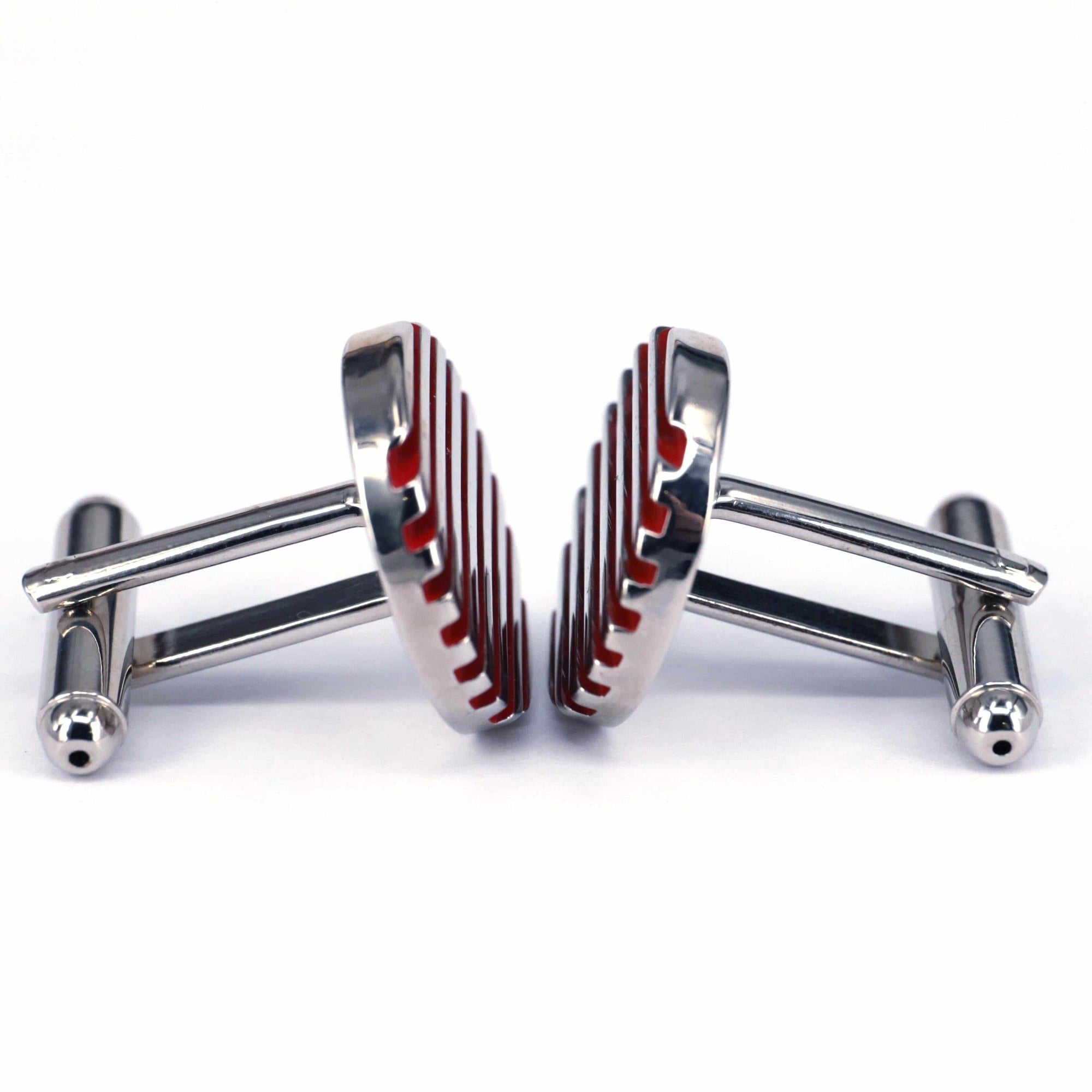 Red Horizontal Stripe Round Cufflinks-Cufflinks.com.sg