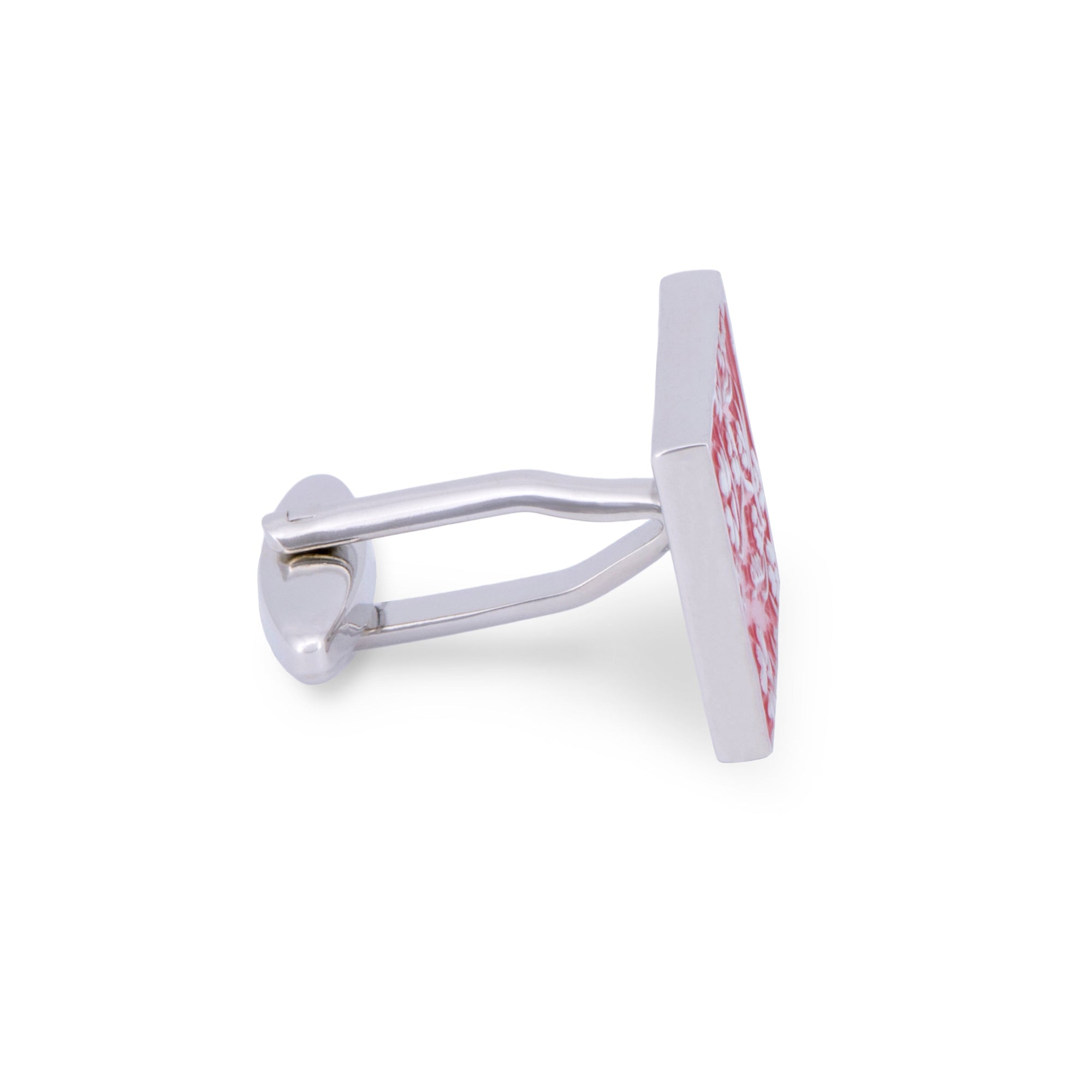 Red Rectangle Cufflinks with Silver Floral Details F-Cufflinks.com.sg