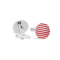 Red Stripe and Silver Round Cufflinks-Cufflinks.com.sg