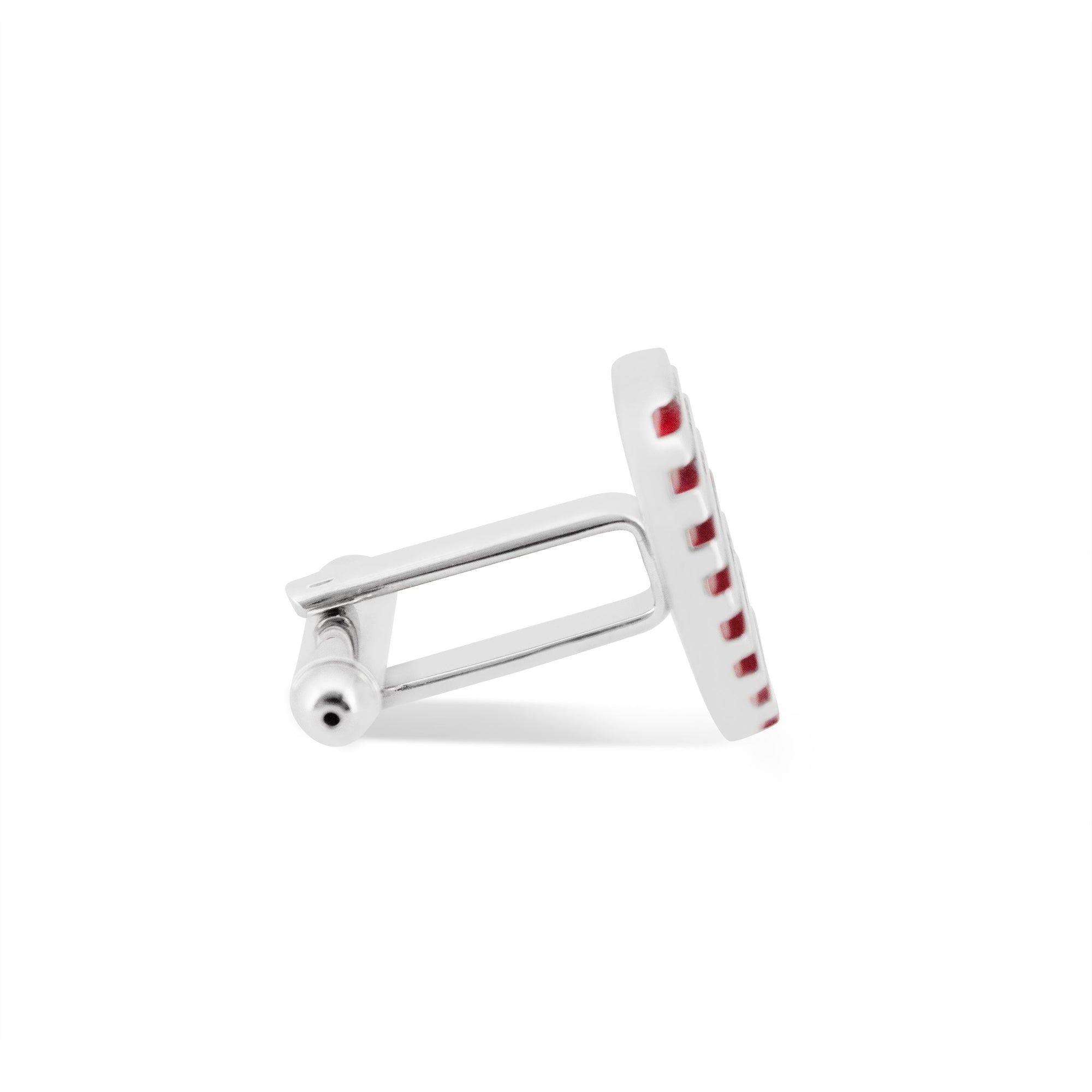 Red Stripe and Silver Round Cufflinks-Cufflinks.com.sg