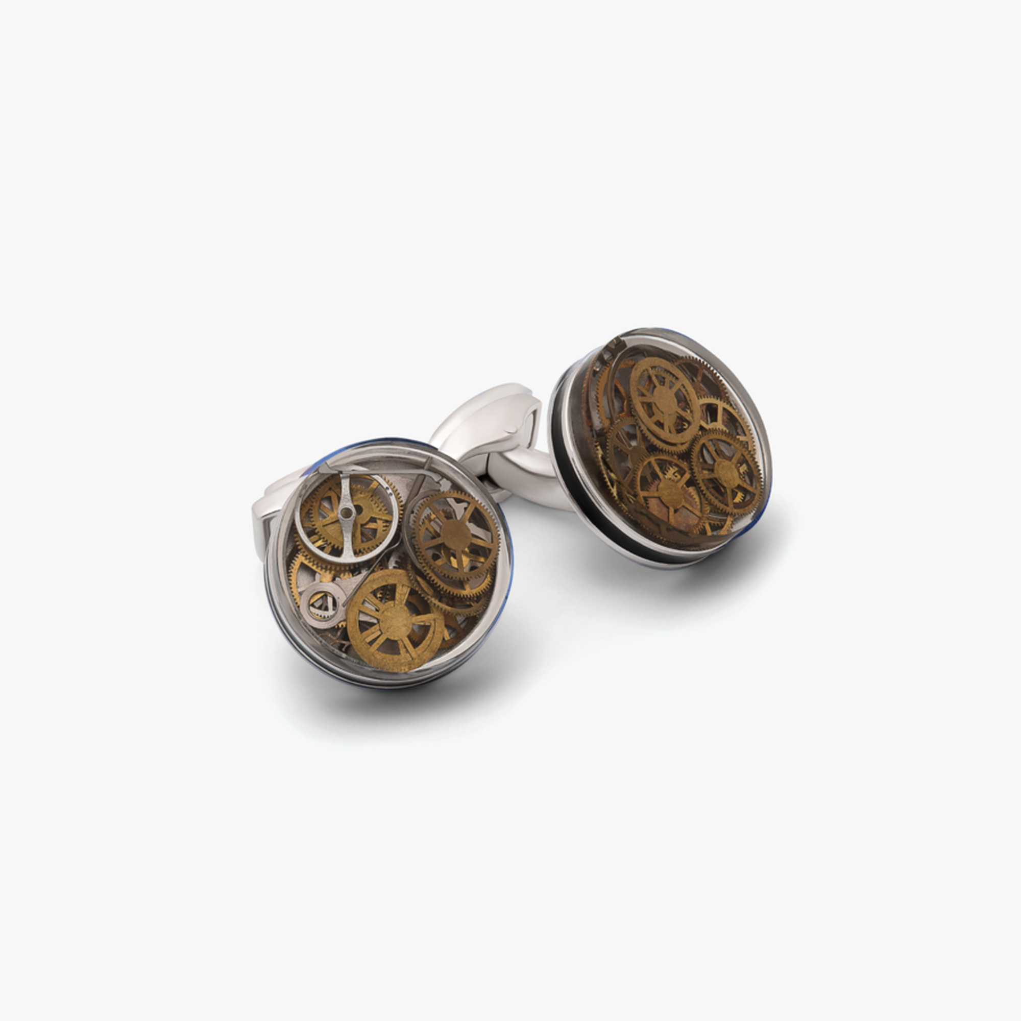 Resin Gear cufflinks in Clear with Rhodium Finish-Cufflinks.com.sg