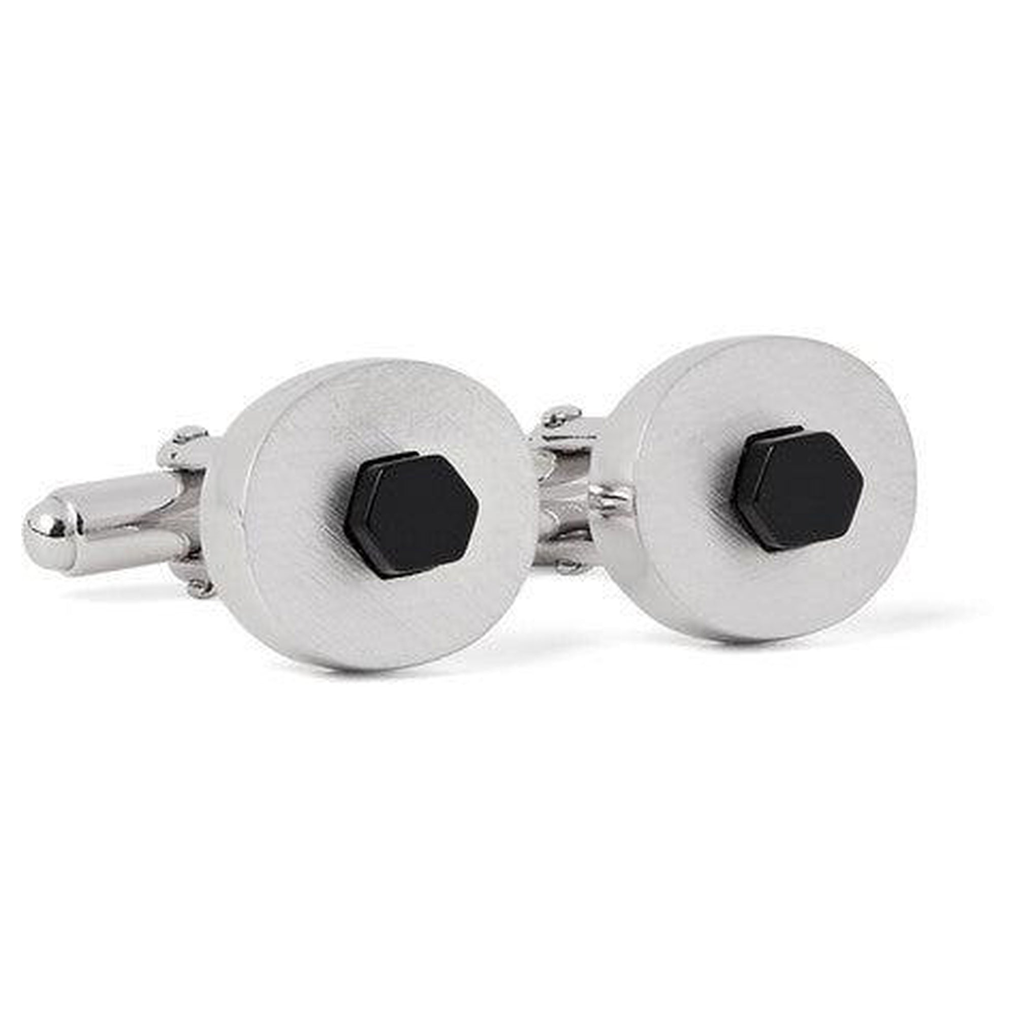 Rhodium-Plated Onyx Cufflinks-Cufflinks.com.sg