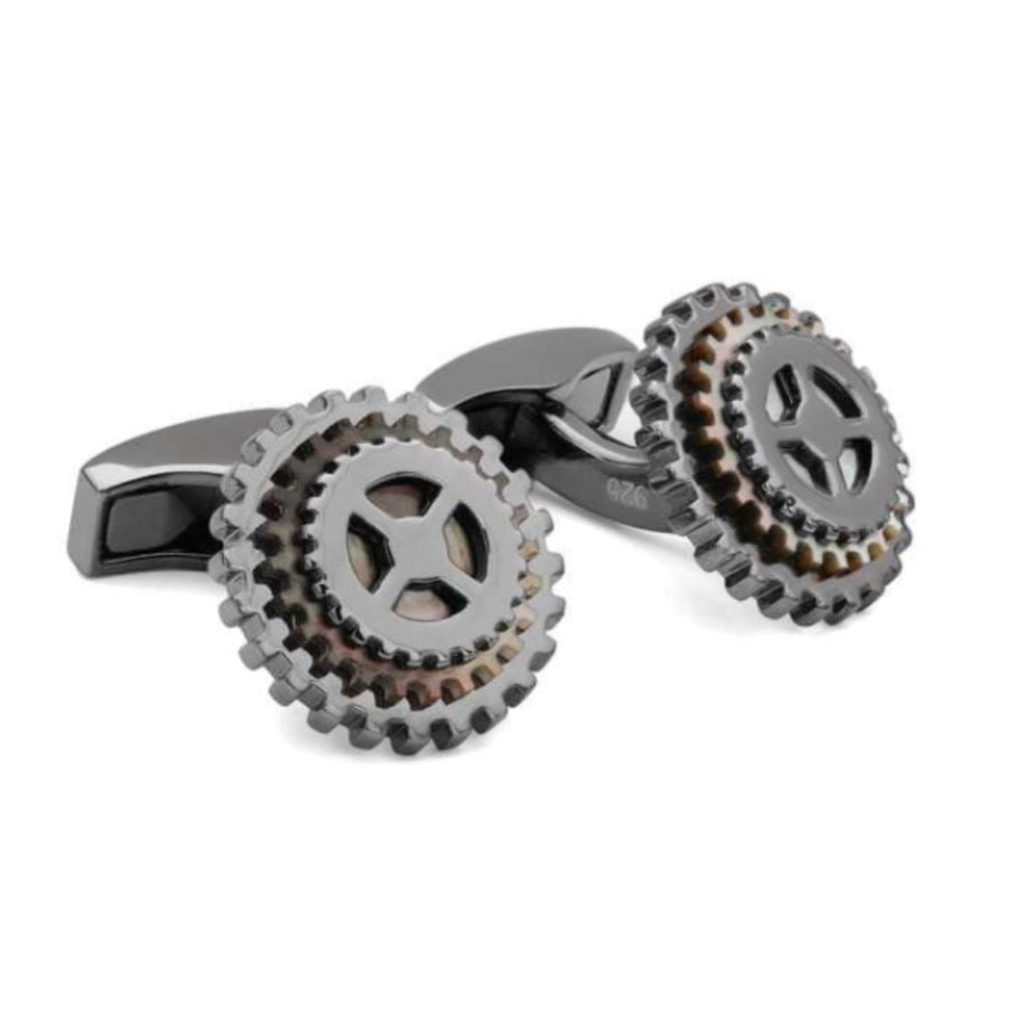 Rotating Precious Gear - Silver CL7757-Cufflinks-Tateossian-Cufflinks.com.sg