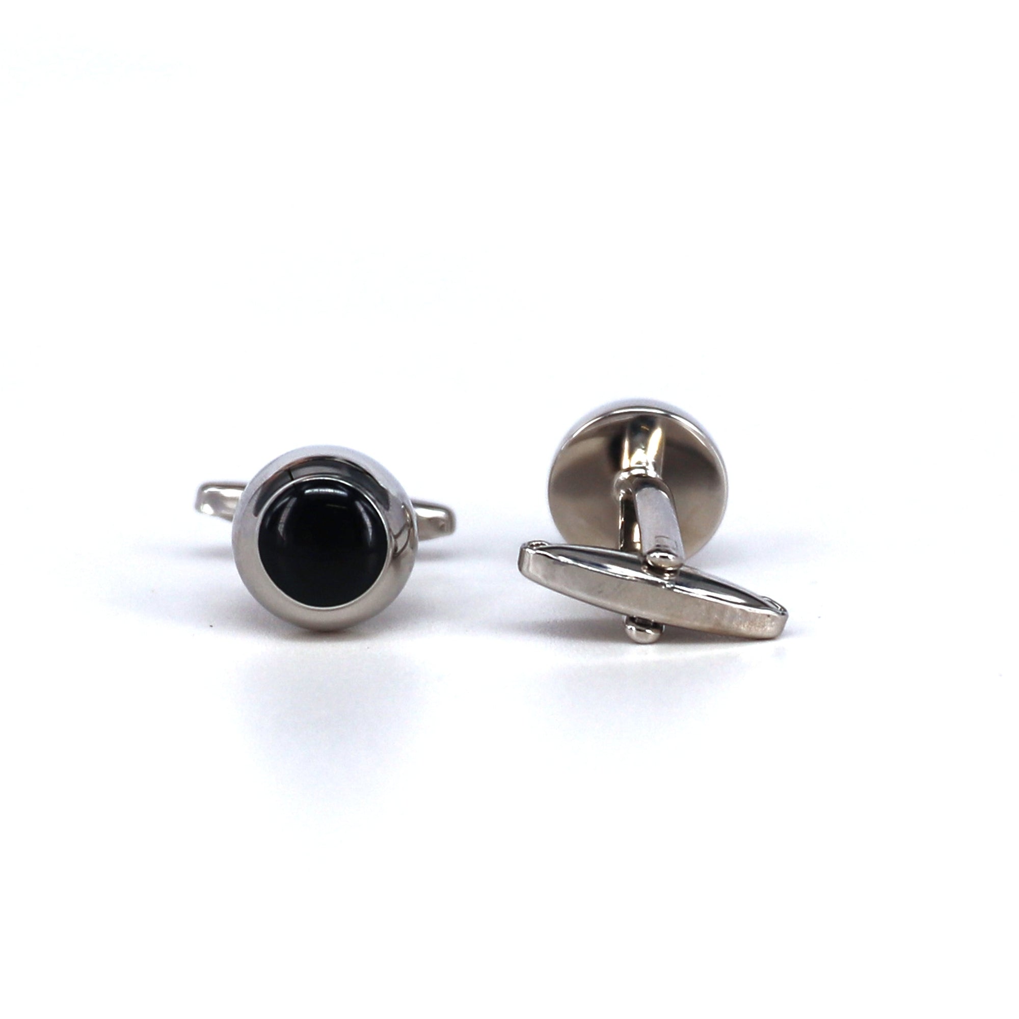 Round Classic Cufflinks with Black Enamel Centerpiece-Cufflinks.com.sg