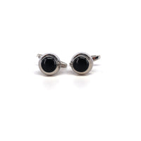 Round Classic Cufflinks with Black Enamel Centerpiece-Cufflinks.com.sg