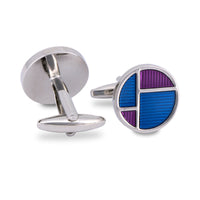 Round Deco Cufflinks in Blue and Purple Enamel-Cufflinks.com.sg