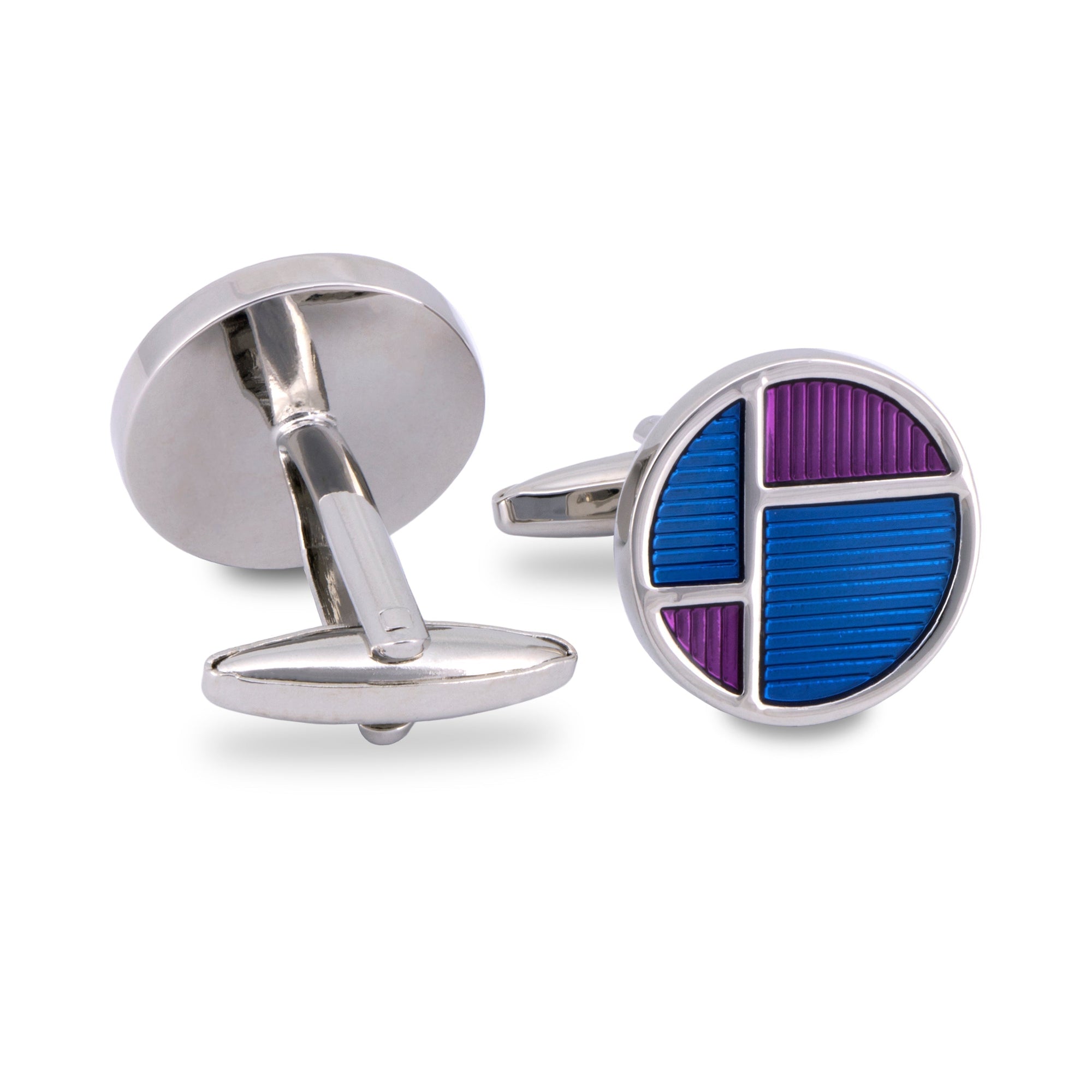 Round Deco Cufflinks in Blue and Purple Enamel-Cufflinks.com.sg