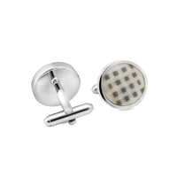 Round Fibre Optic Glass Black and Off White Checks Cufflinks-Cufflinks.com.sg