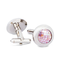 Round Pink Mother of Pearl Tiles Cufflinks A8-Cufflinks.com.sg