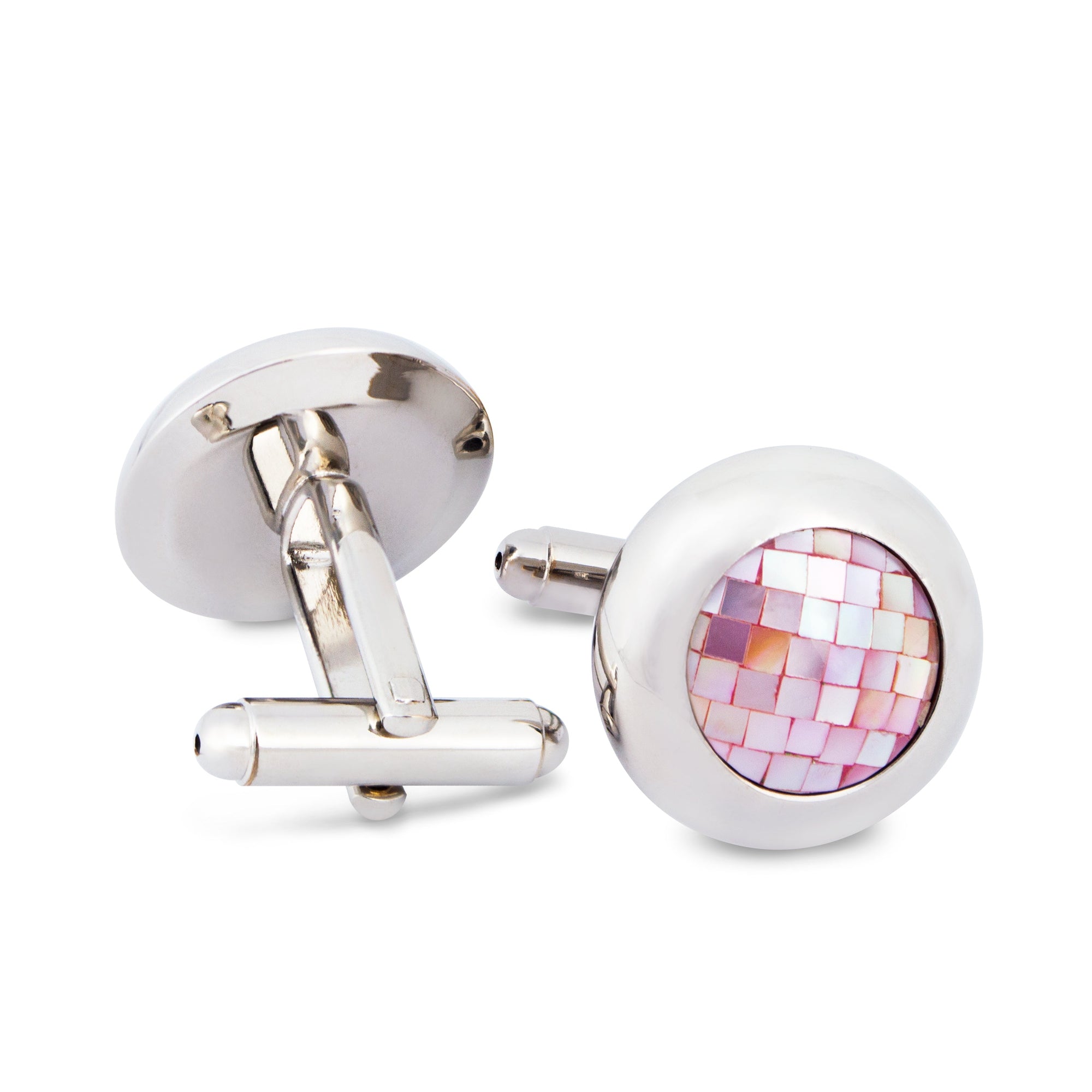 Round Pink Mother of Pearl Tiles Cufflinks A8-Cufflinks.com.sg