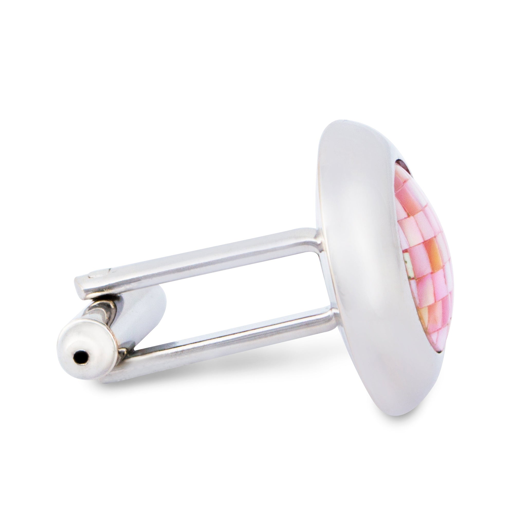 Round Pink Mother of Pearl Tiles Cufflinks A8-Cufflinks.com.sg