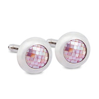 Round Pink Mother of Pearl Tiles Cufflinks A8-Cufflinks.com.sg