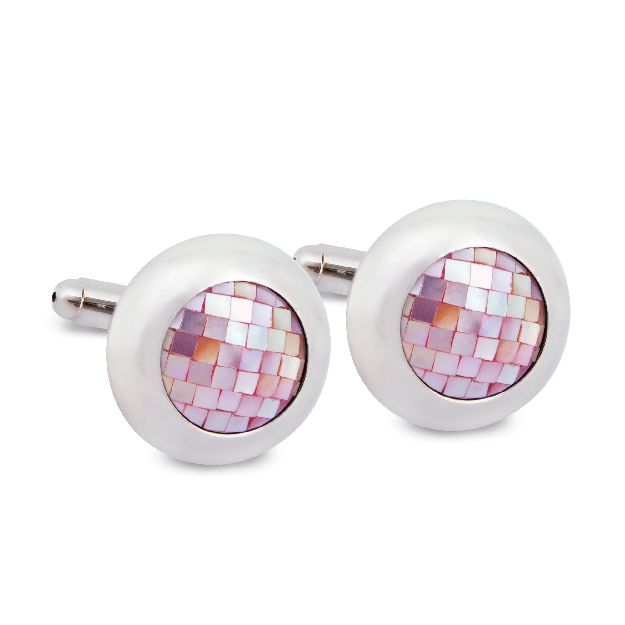 Round Pink Mother of Pearl Tiles Cufflinks A8-Cufflinks.com.sg